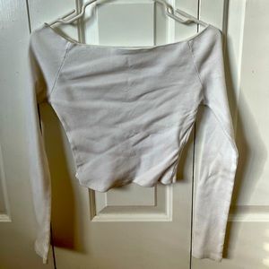 Brandy Melville White Long Sleeve Off the Shoulder Crop Top Small